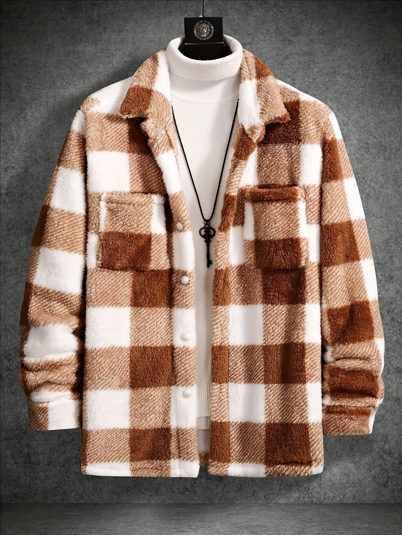 Checkered Fleece Jacket for Men