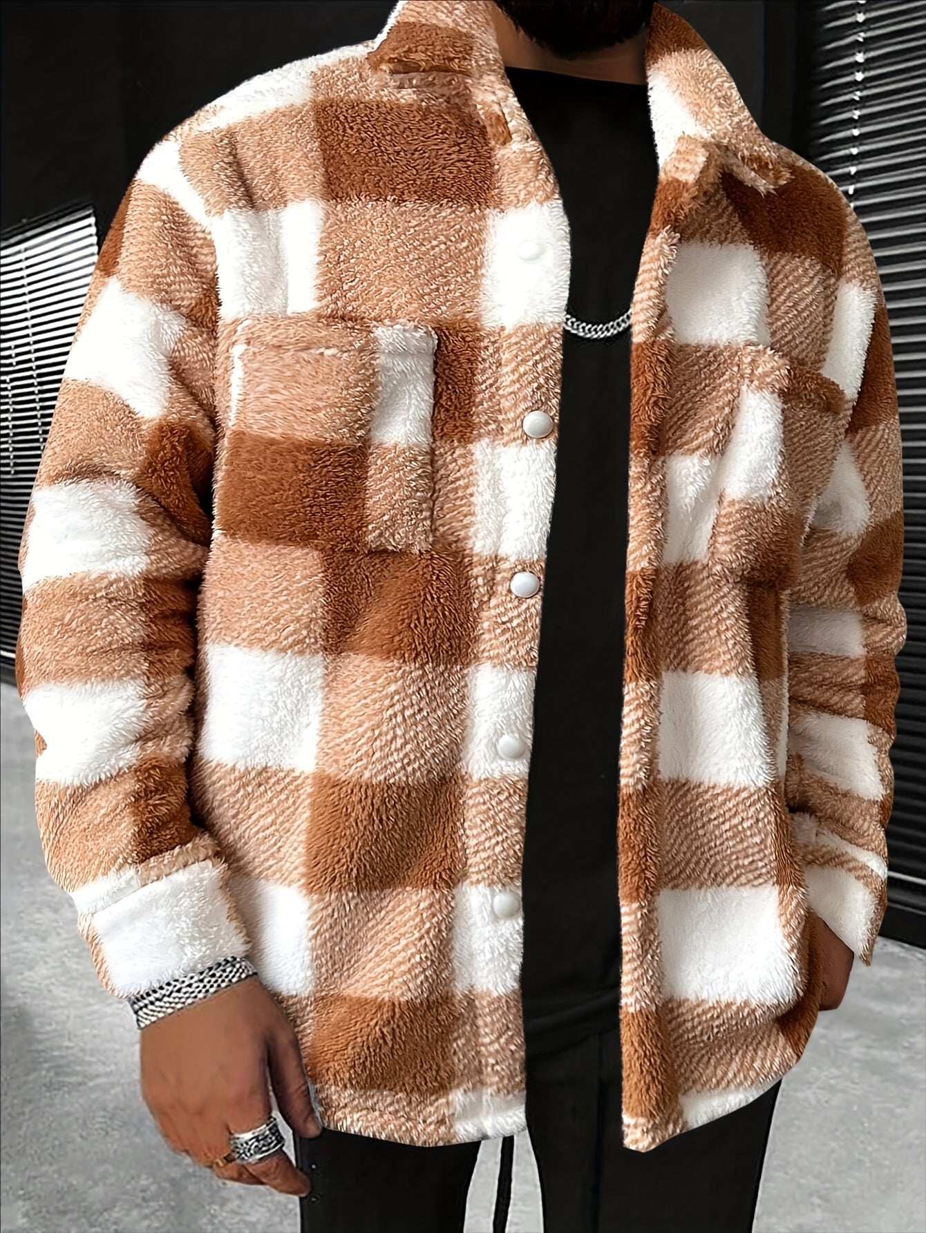 Checkered Fleece Jacket for Men