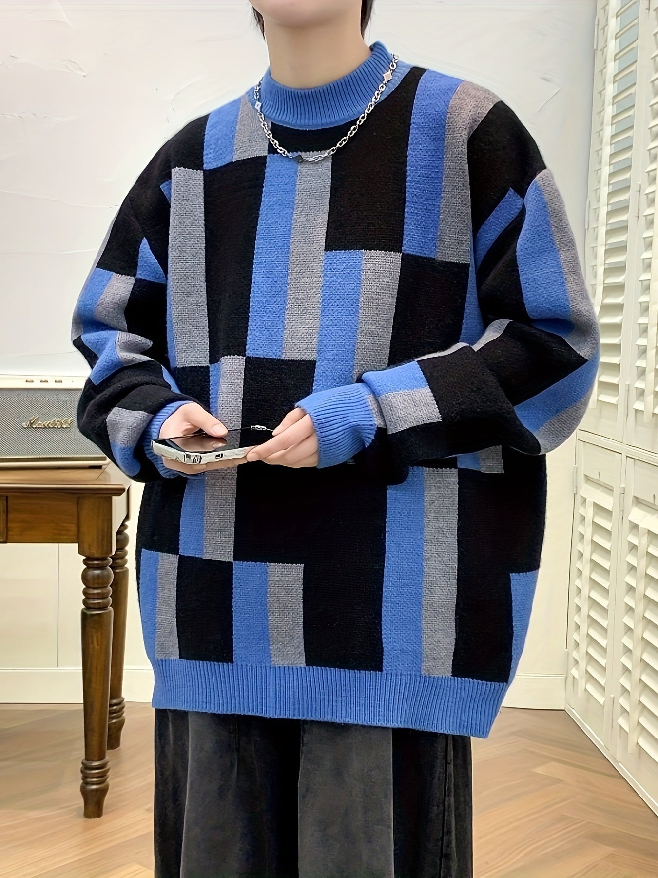 Geometric Graphic Print Knit Sweater For Men