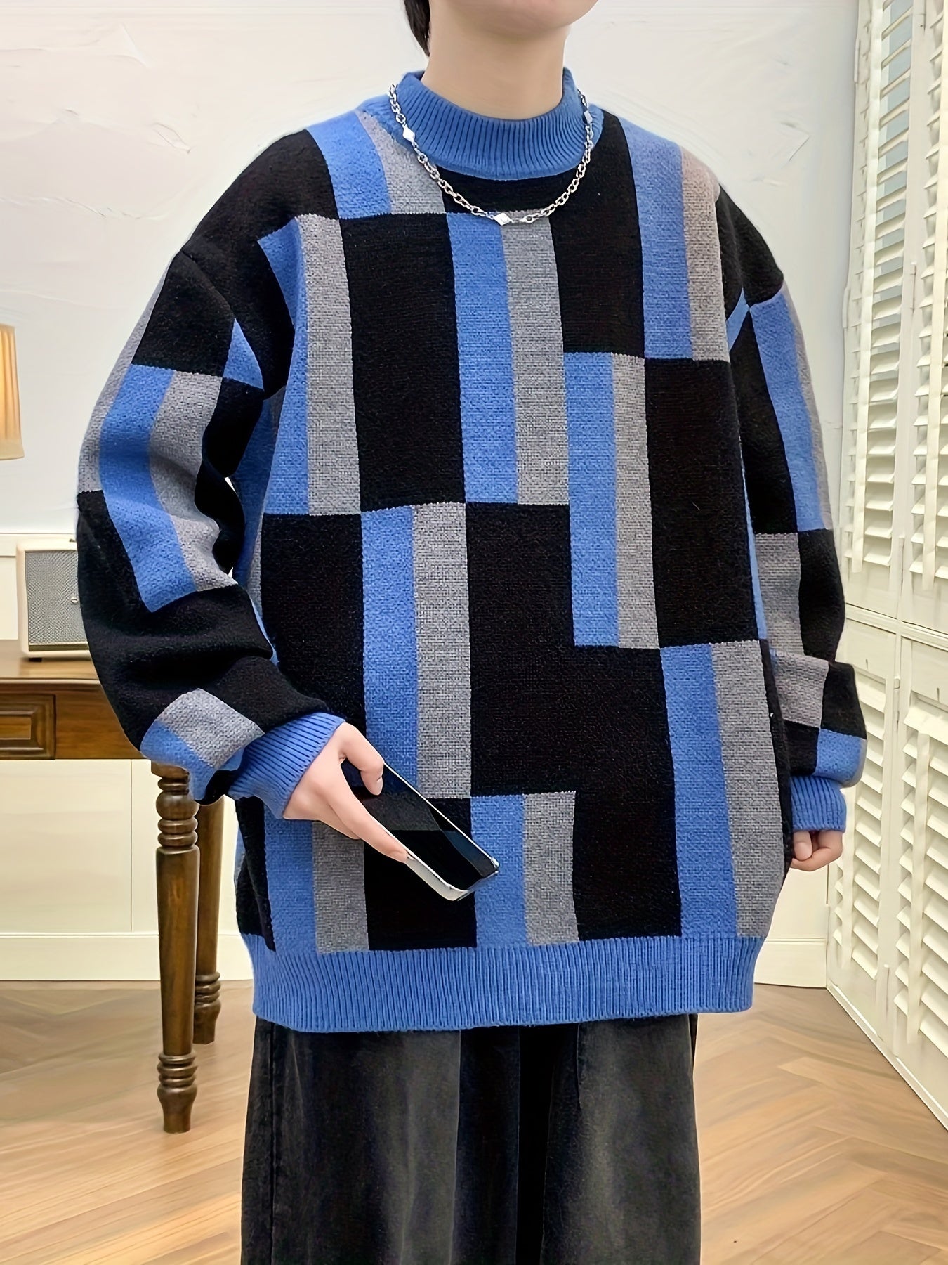 Geometric Graphic Print Knit Sweater For Men