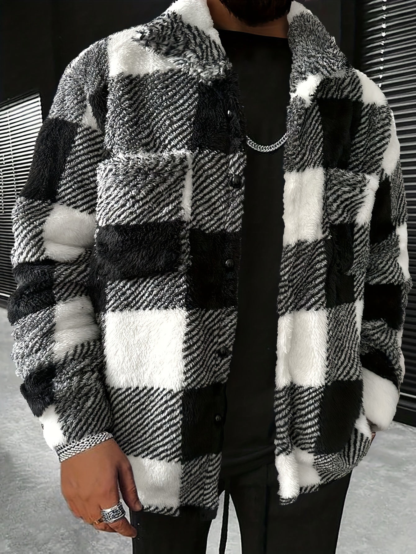 Checkered Fleece Jacket for Men
