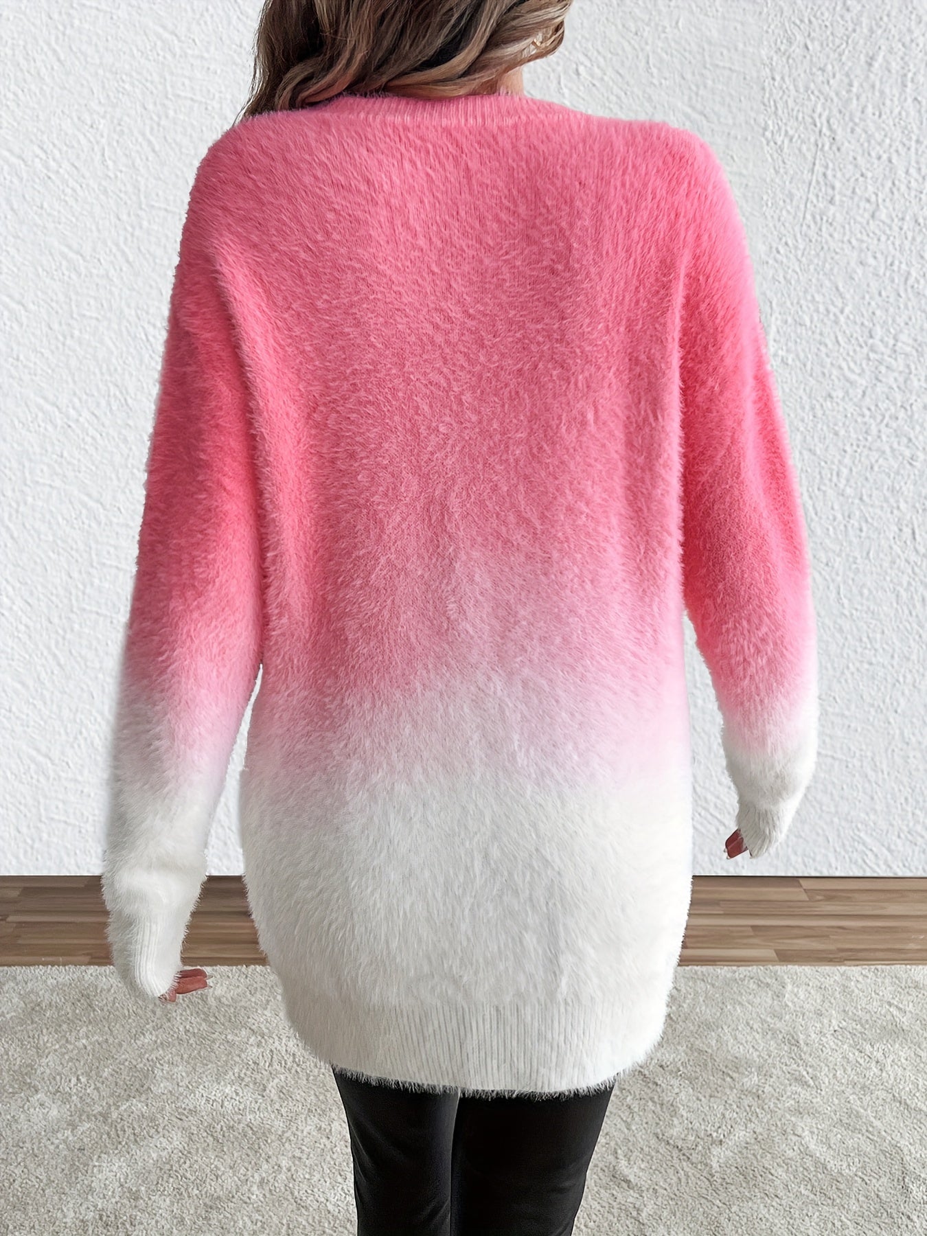 Gradient Fuzzy Crew Neck Sweater