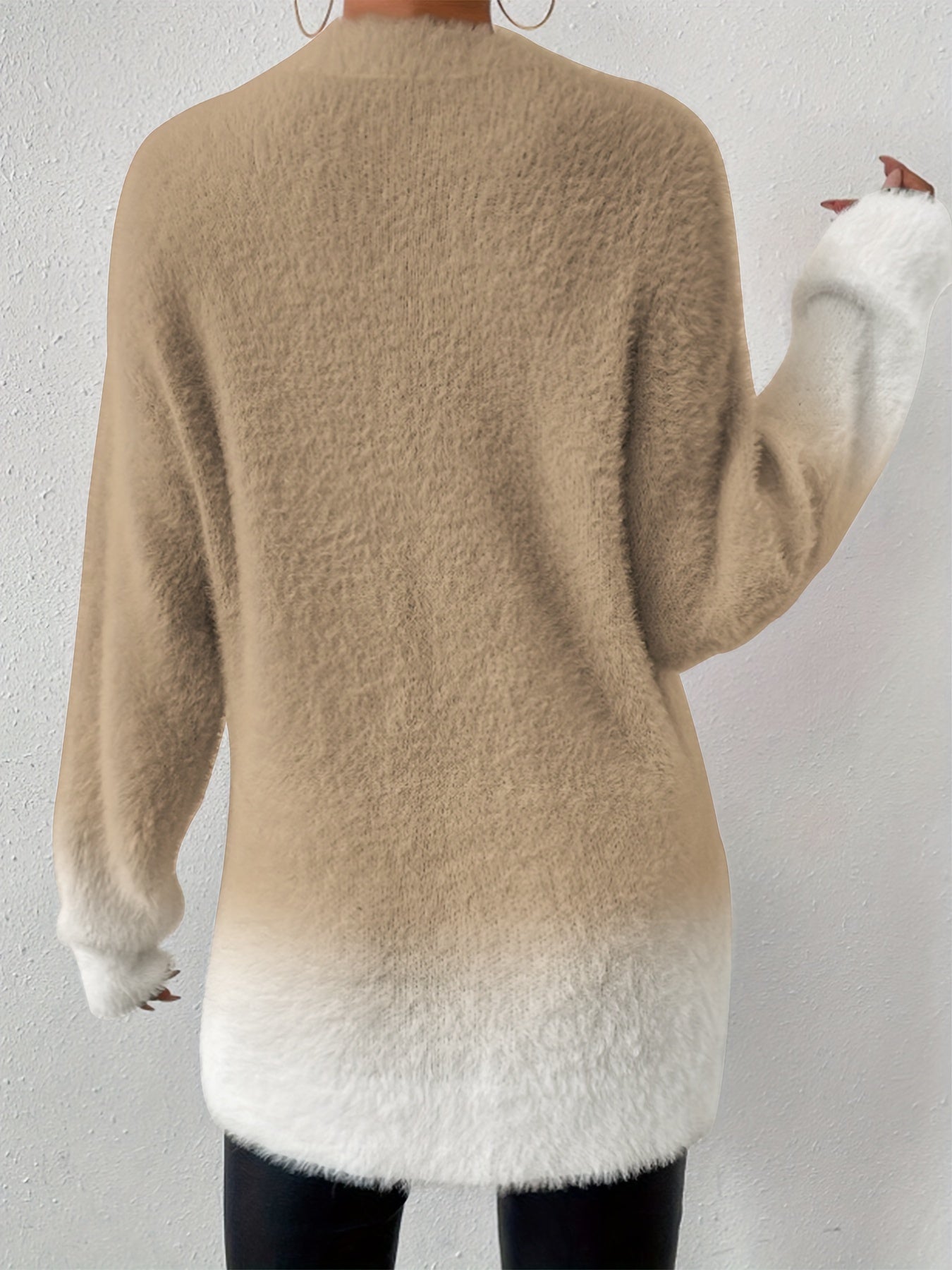 Gradient Fuzzy Crew Neck Sweater