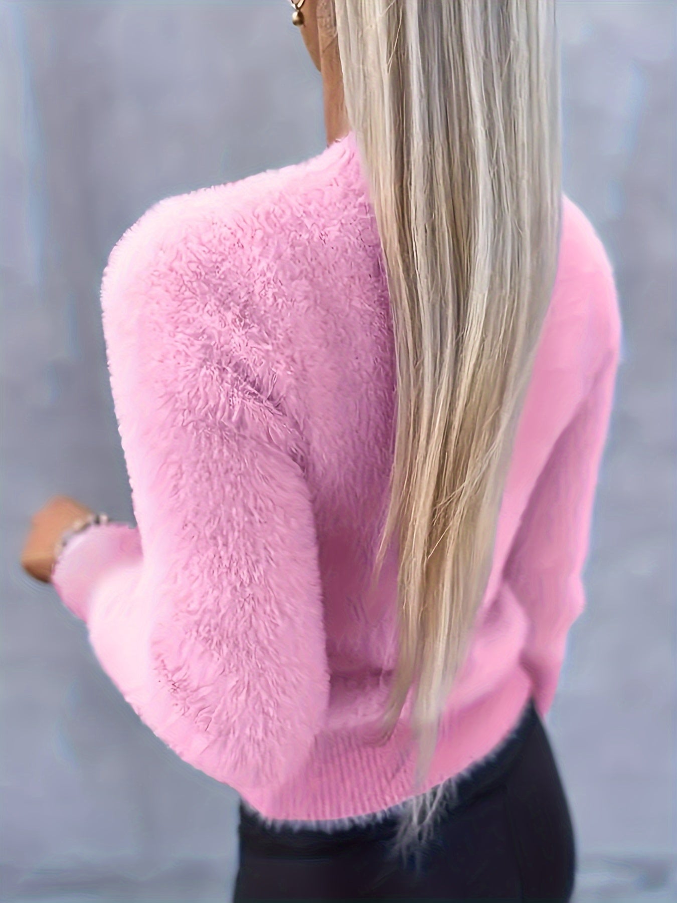 Solid Crew Neck Pullover Sweater