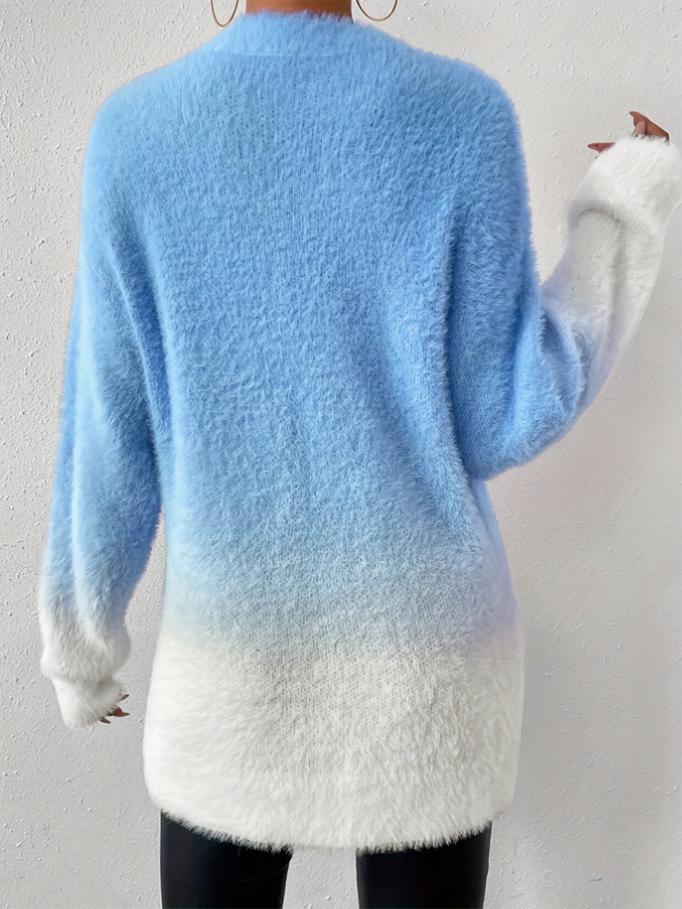 Gradient Fuzzy Crew Neck Sweater