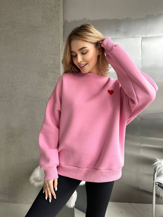 Heart Pattern Fleece Sweater For Women