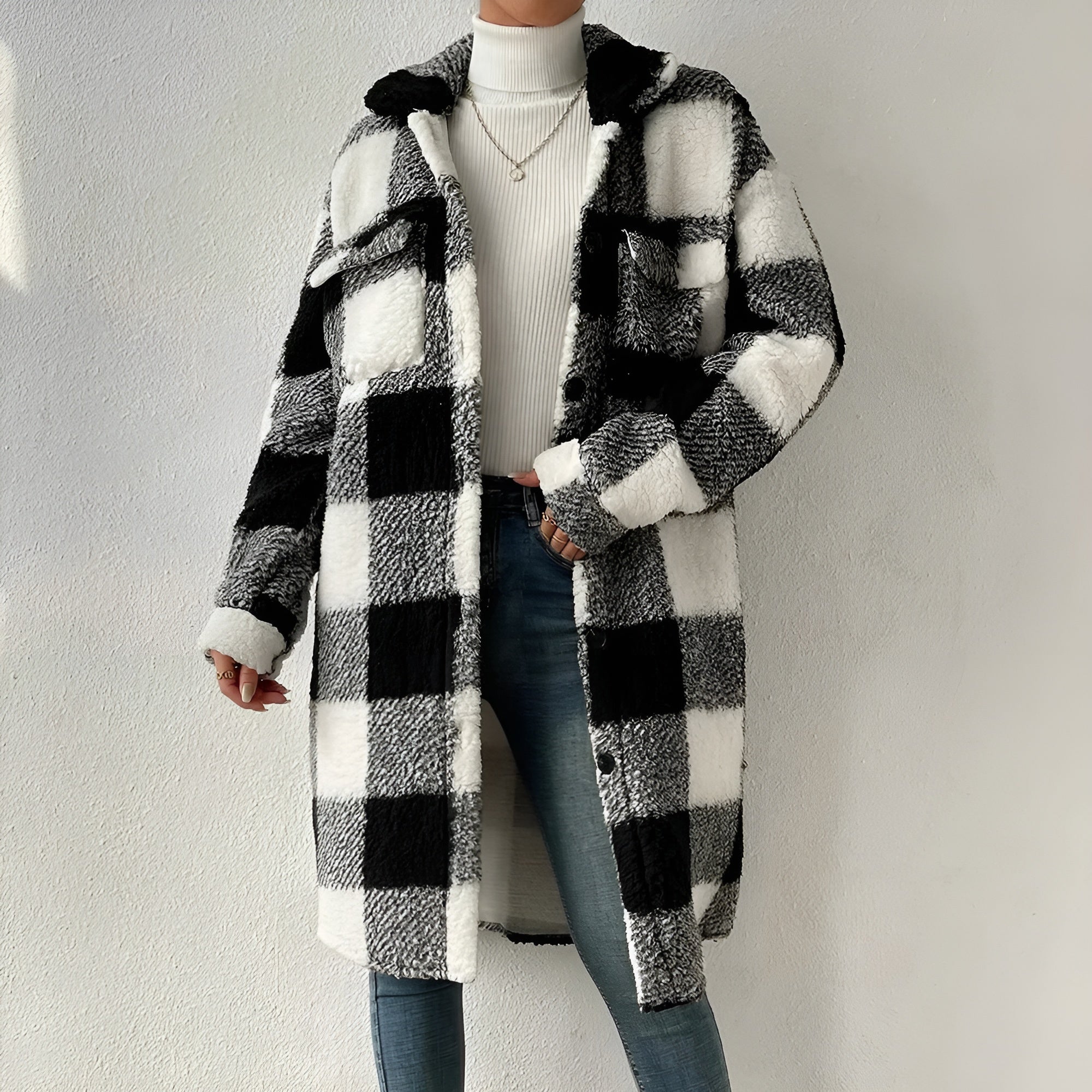 Estella Long checked jacket Bristol Boutique