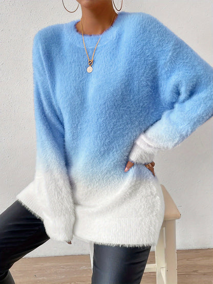 Gradient Fuzzy Crew Neck Sweater